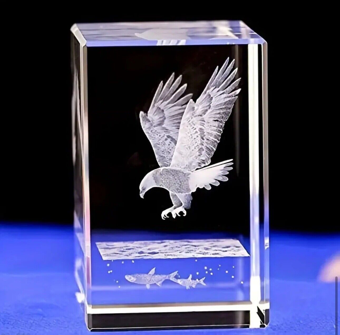 3D Crystal Laser Engraved Eagle Catching Fish – Stunning Detailed Art.