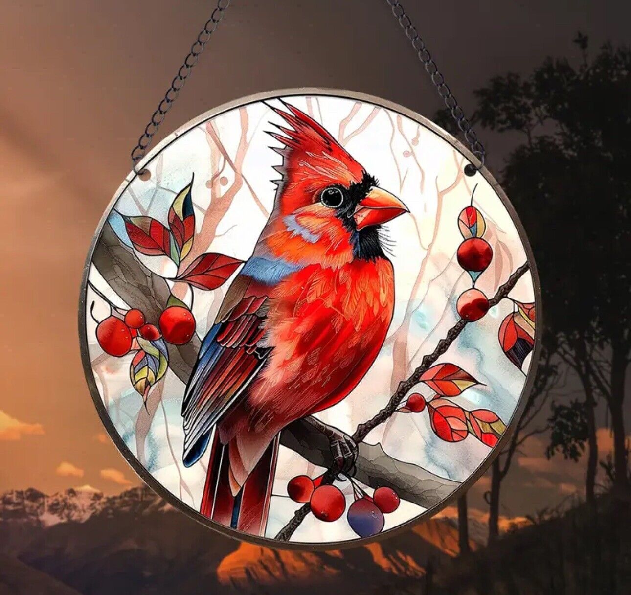 Stained glass acrylic suncatcher, Red Bird design, number 10