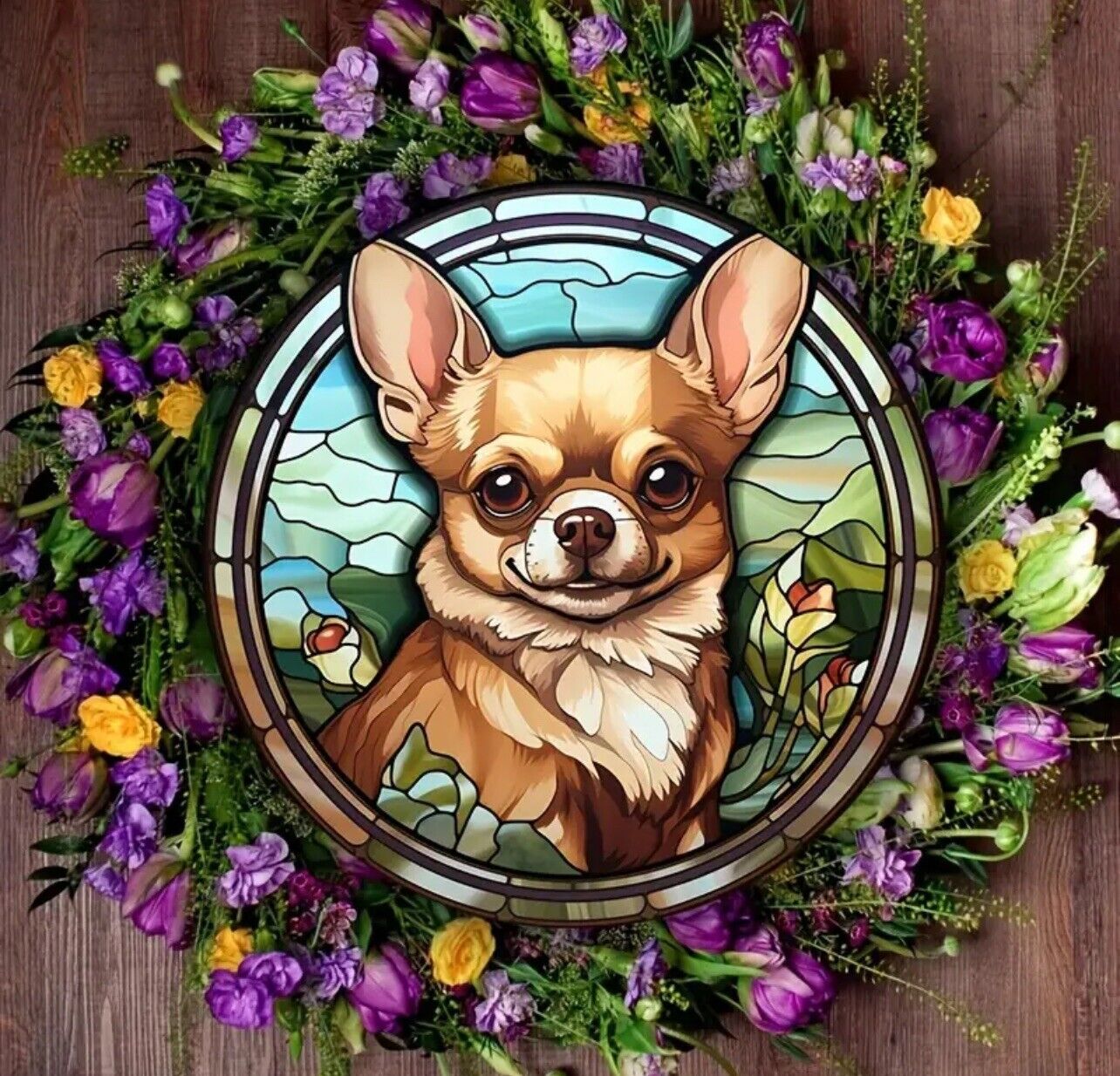 Dog stained glass suncatcher, perfect for home decor or decoration.