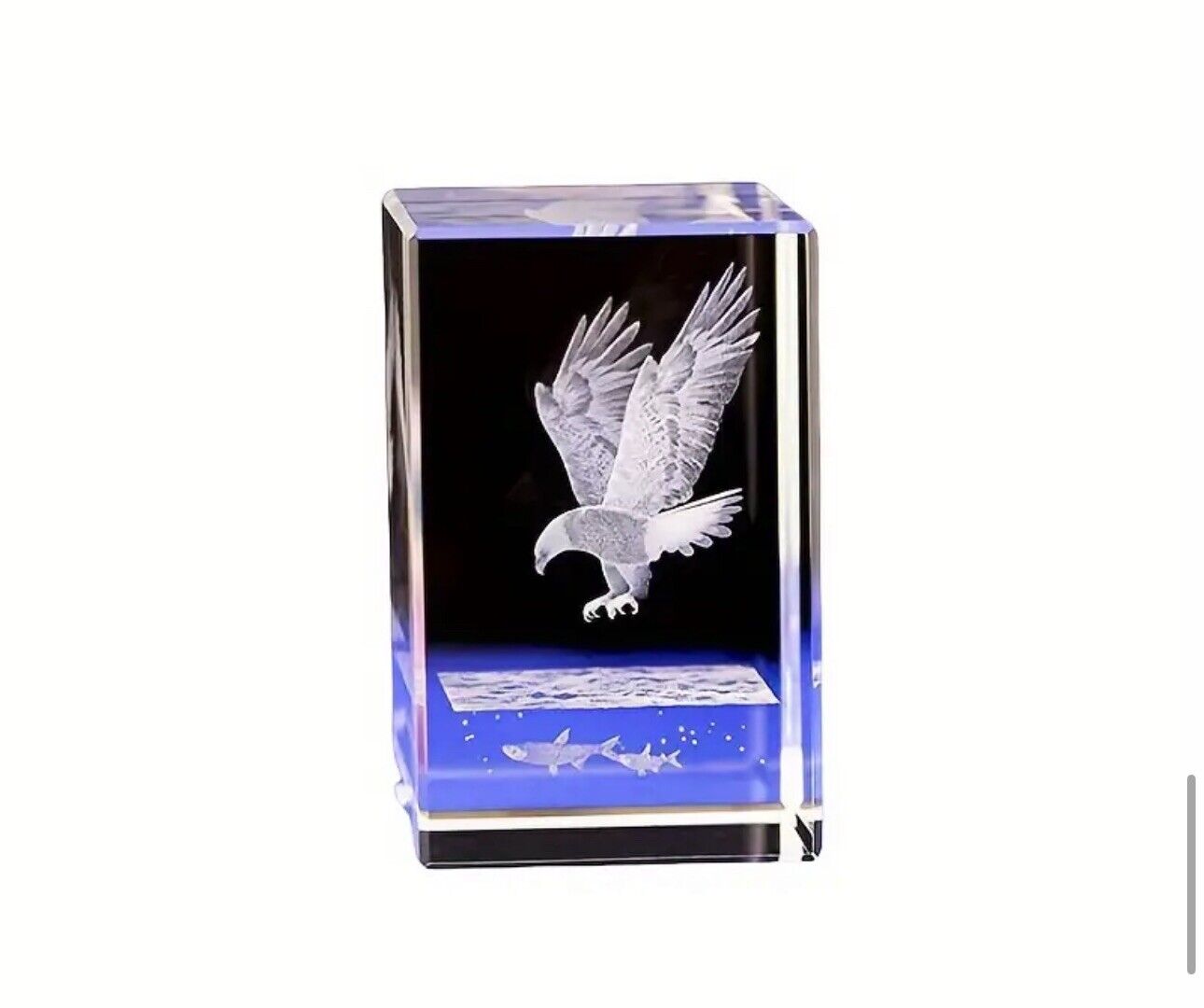 3D Crystal Laser Engraved Eagle Catching Fish – Stunning Detailed Art.