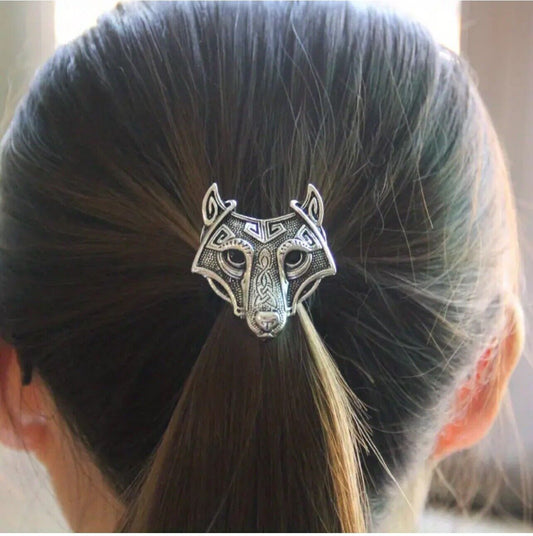 Silver Viking Metal Wolf Hair Tie: Animal Decor for Women, Girls