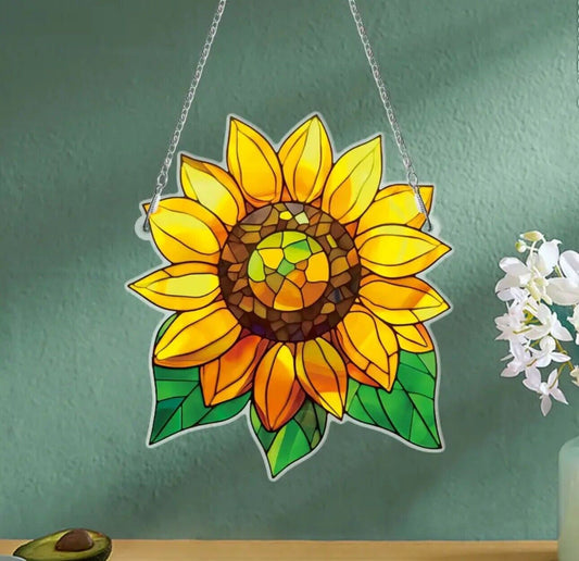 Sunflower cut-out suncatcher, brightening your space with cheerful floral  Glass