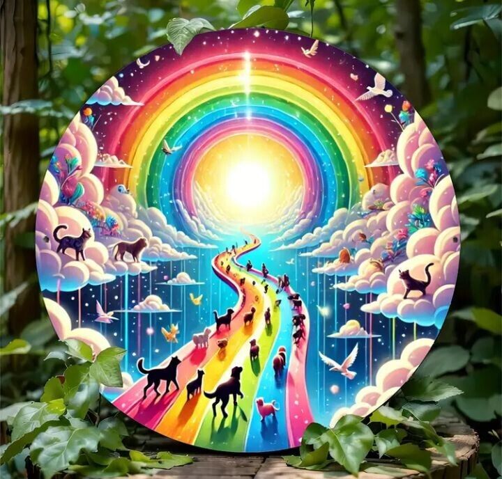 Rainbow Bridge Metal Sign - 'Dogs Go to Heaven,' Durable Aluminum Design