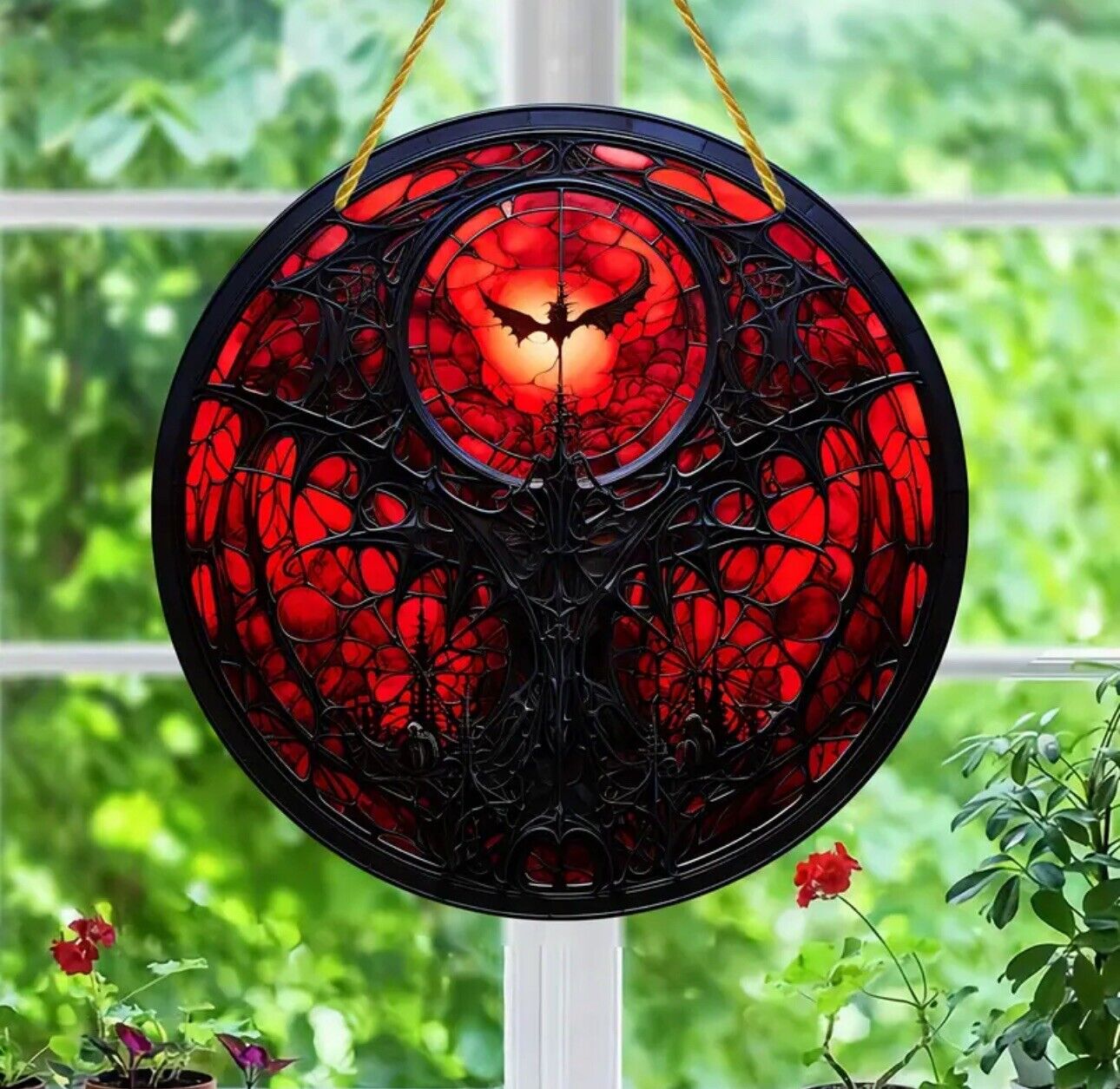 Stained Glass Acrylic Suncatcher – Moon Dragon #11, Mystical and Elegant Design.