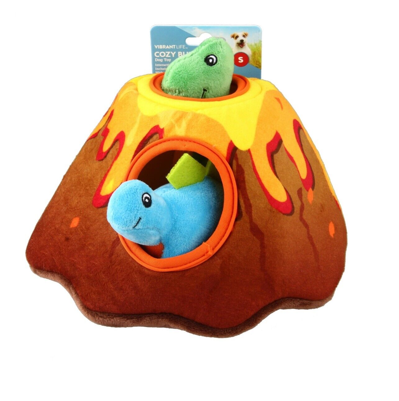 Vibrant Life Cozy Buddy Volcano Dino Dog Toy Small, Brand New