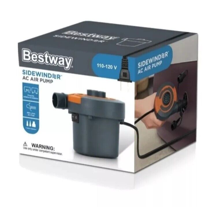 Bestway Sidewinder 110-120V Air Pump for Air Mattress with Adapters.