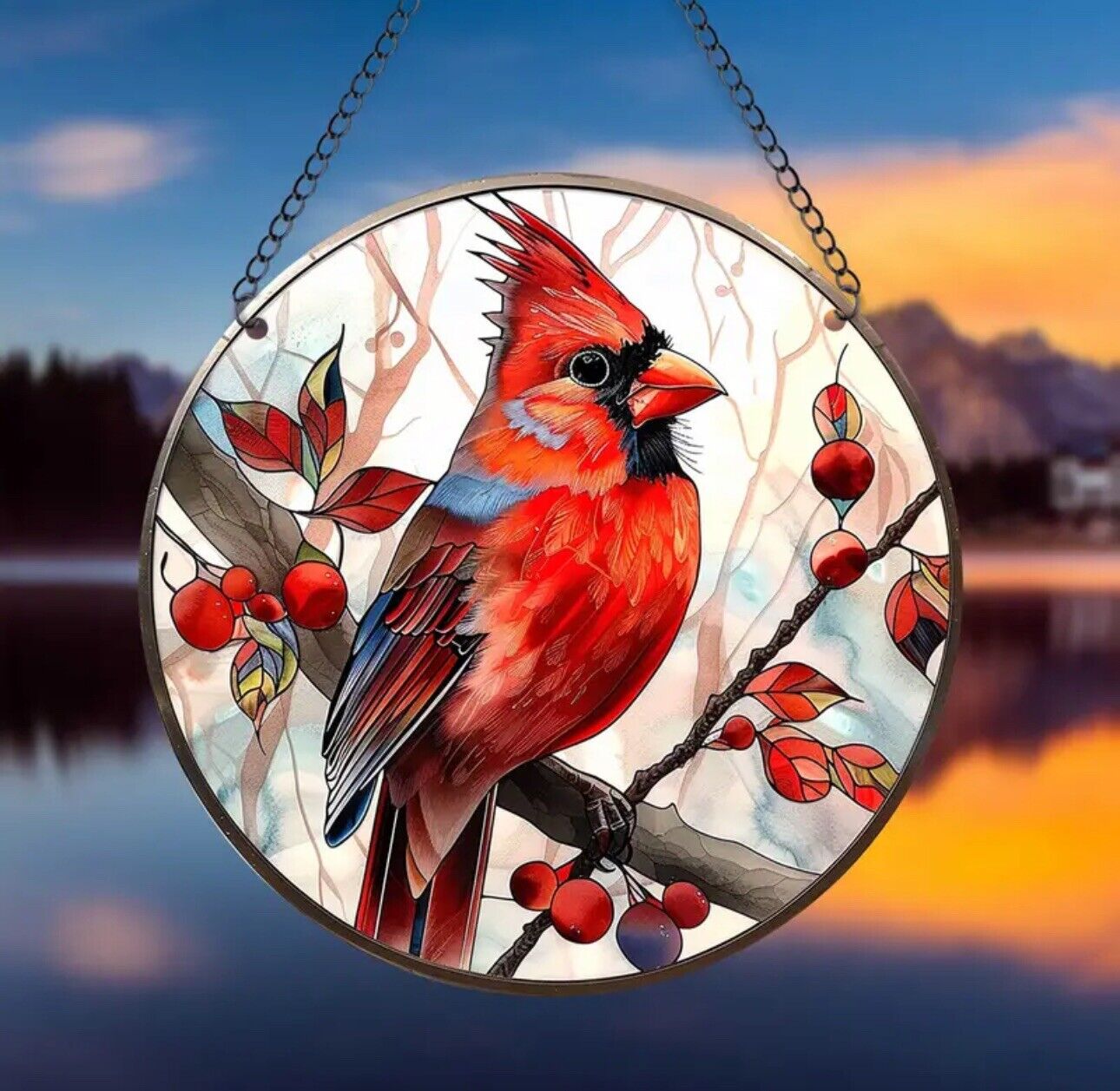 Stained glass acrylic suncatcher, Red Bird design, number 10