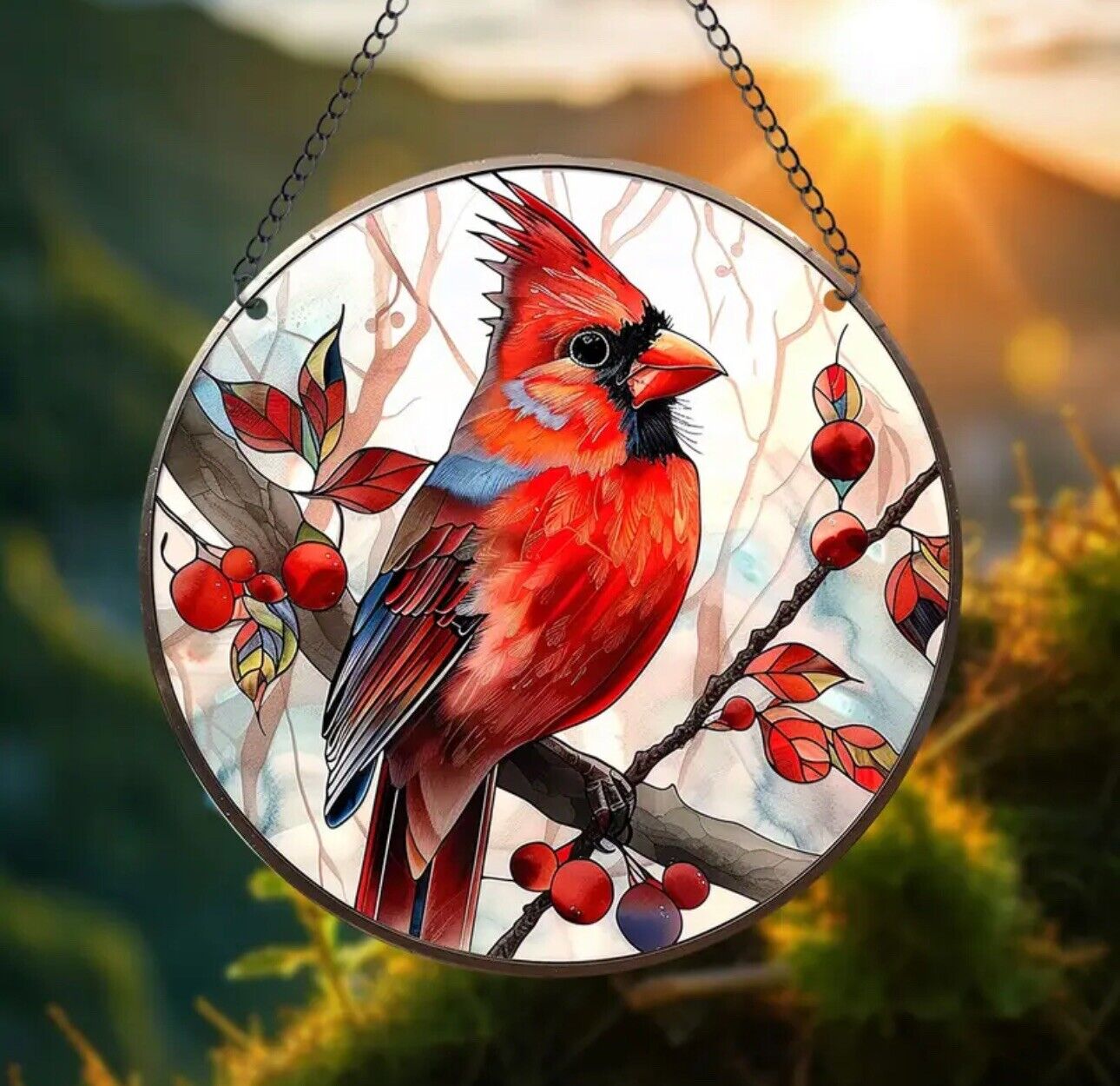 Stained glass acrylic suncatcher, Red Bird design, number 10