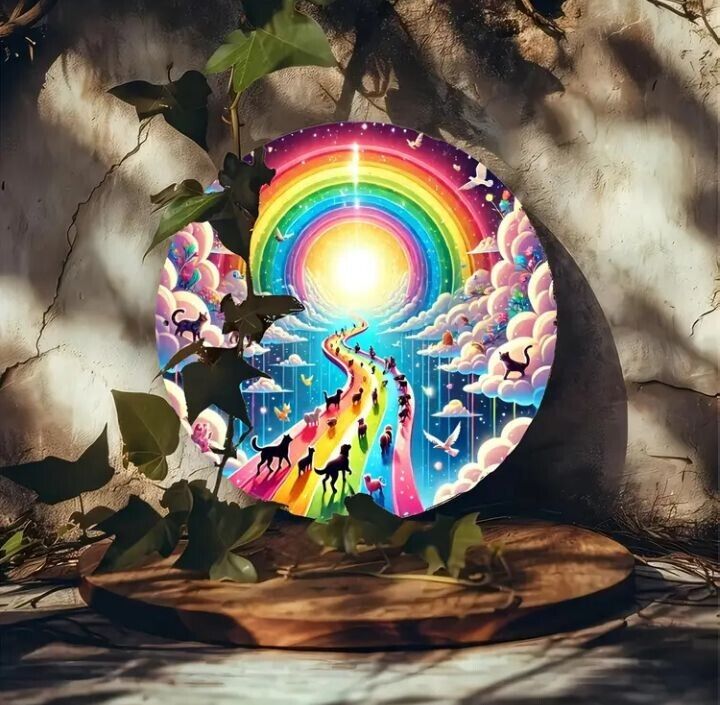 Rainbow Bridge Metal Sign - 'Dogs Go to Heaven,' Durable Aluminum Design