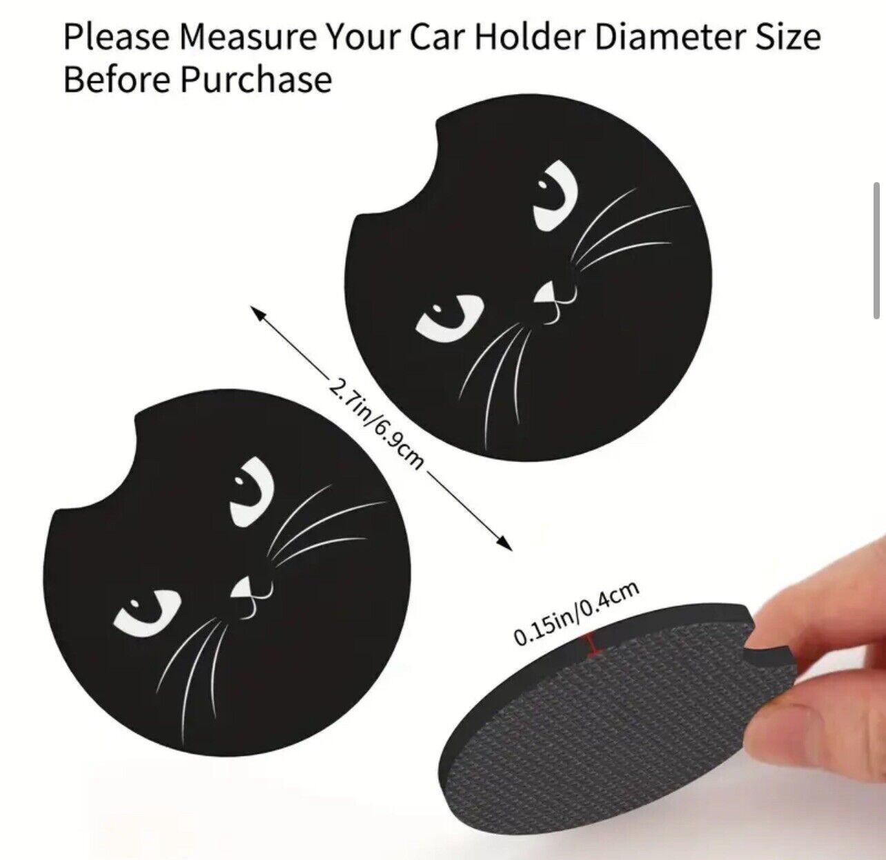 2pcs Cat Car Cup Holder Coasters: Easy Removal Finger Notch, Interior Cup Access