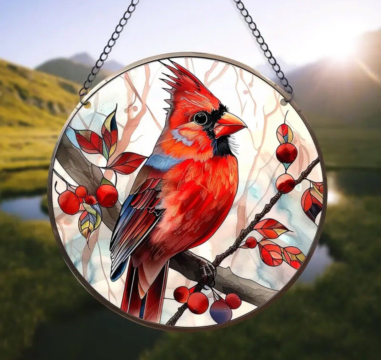 Stained glass acrylic suncatcher, Red Bird design, number 10