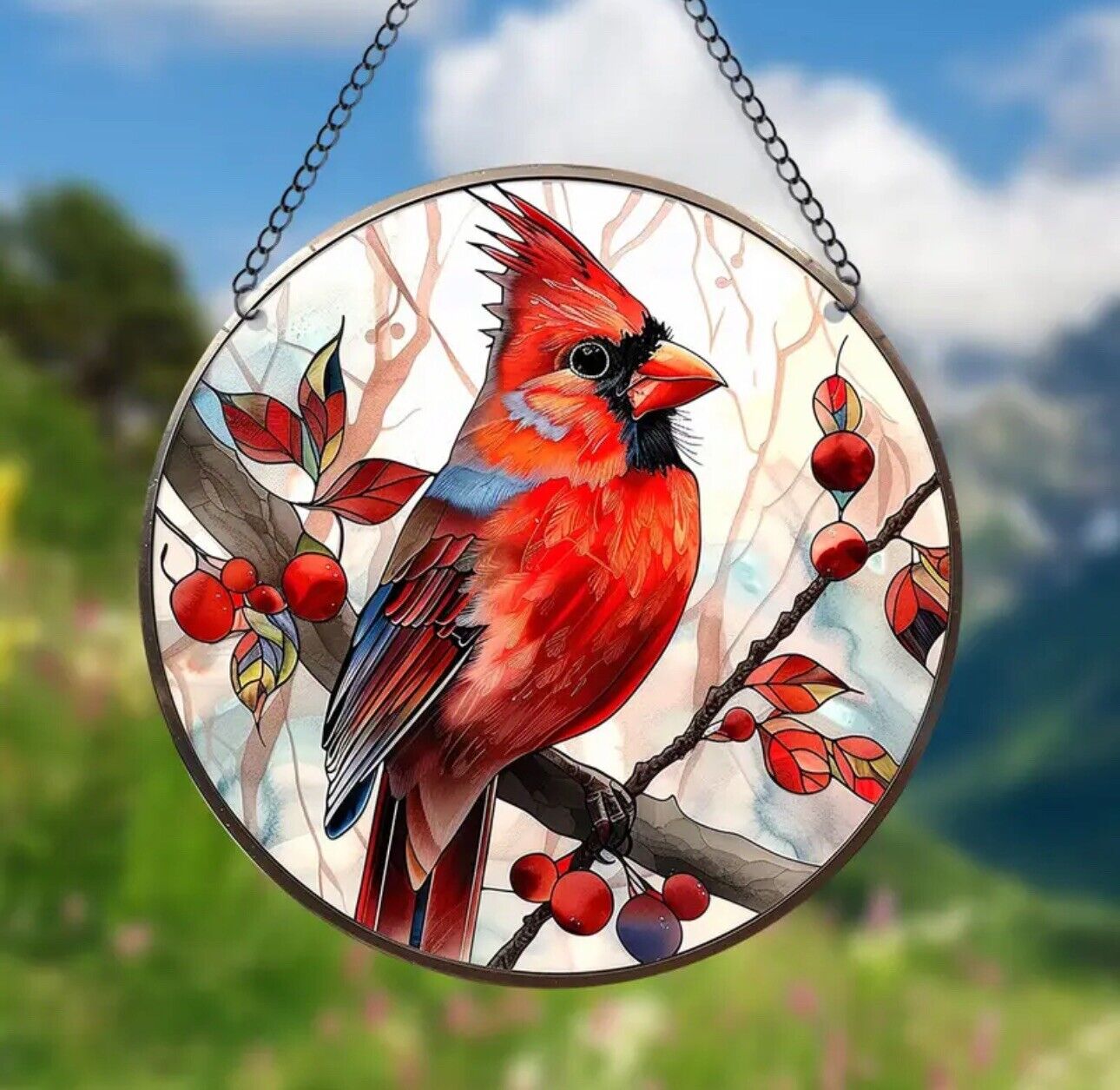 Stained glass acrylic suncatcher, Red Bird design, number 10