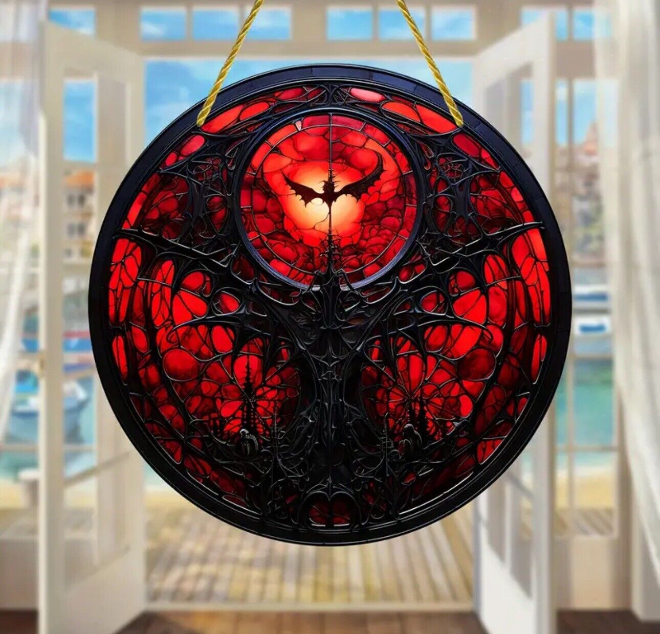 Stained Glass Acrylic Suncatcher – Moon Dragon #11, Mystical and Elegant Design.