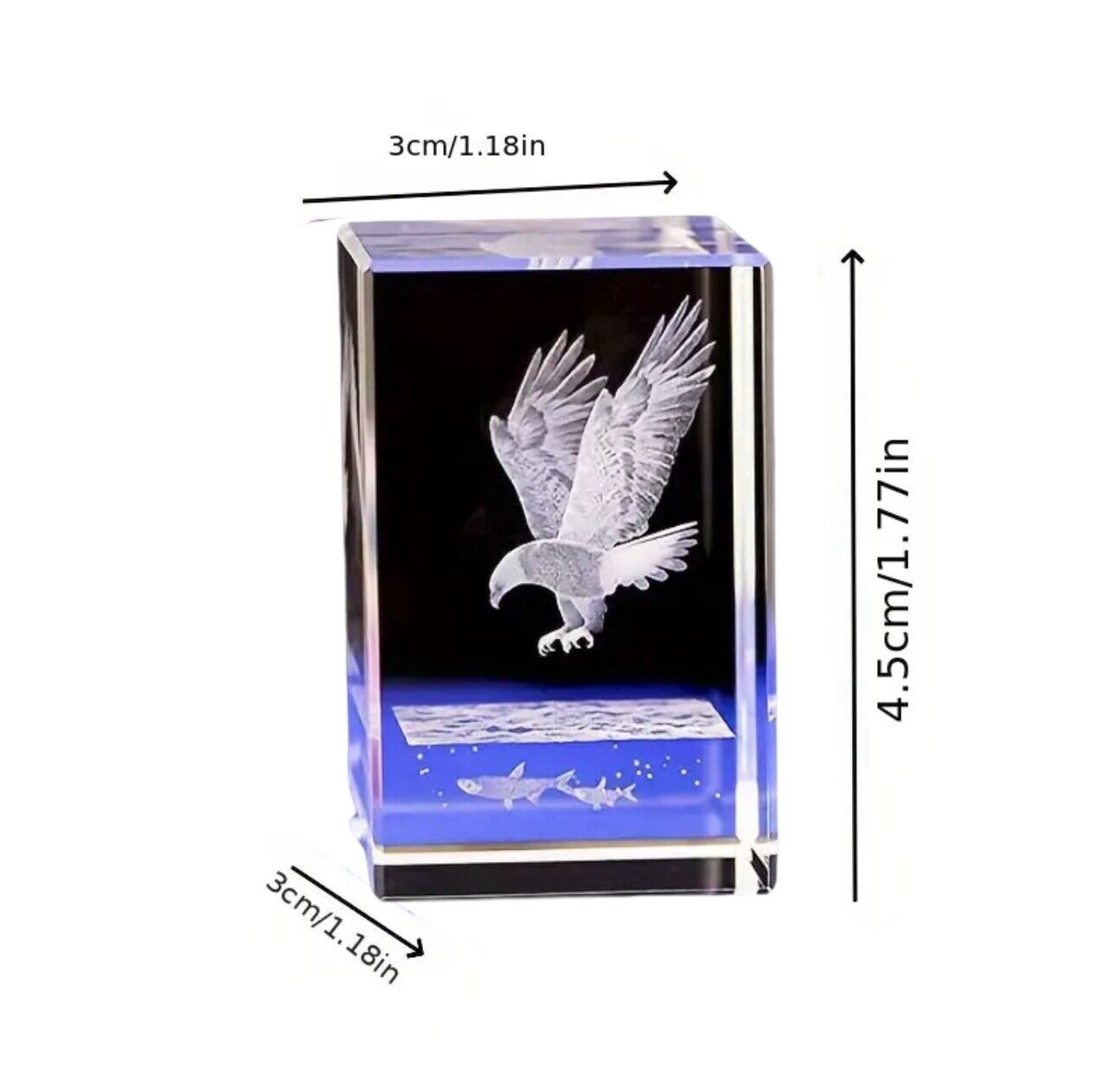 3D Crystal Laser Engraved Eagle Catching Fish – Stunning Detailed Art.