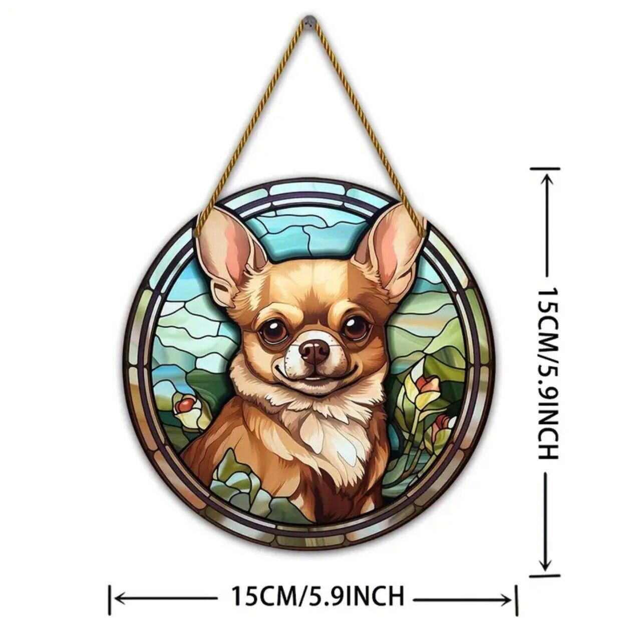 Dog stained glass suncatcher, perfect for home decor or decoration.