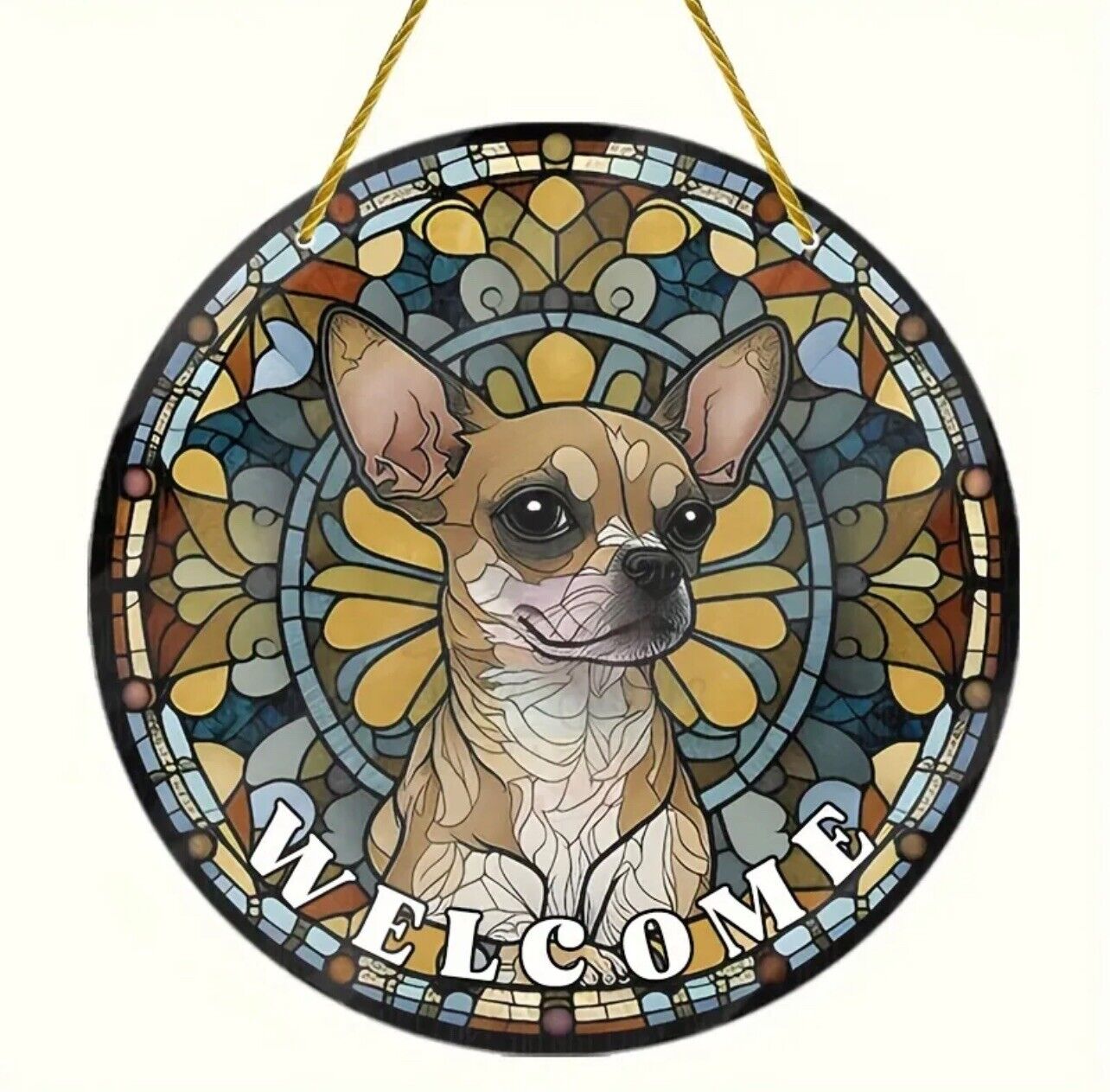 Charming Chihuahua acrylic welcome plate (8" x 8"), ideal for any home