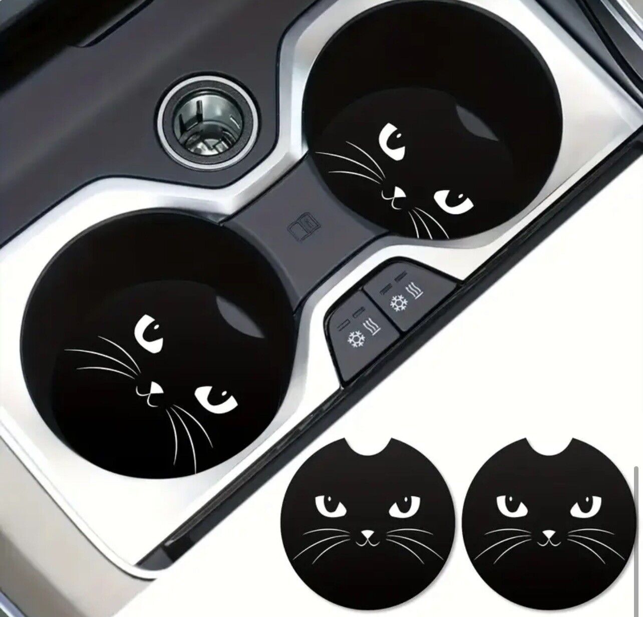 2pcs Cat Car Cup Holder Coasters: Easy Removal Finger Notch, Interior Cup Access