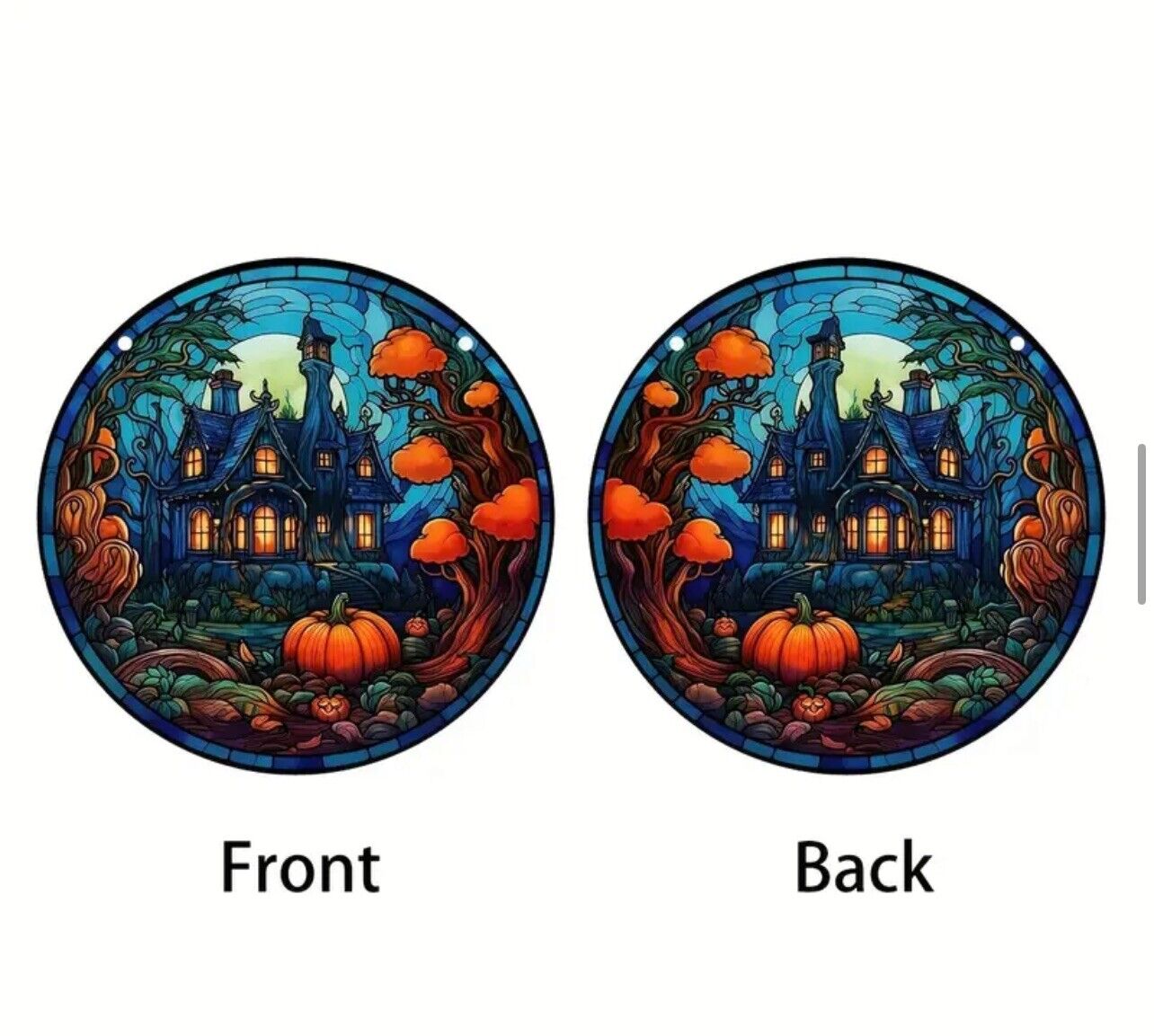 Halloween castle pumpkin suncatcher for indoor/outdoor plastic stained glass