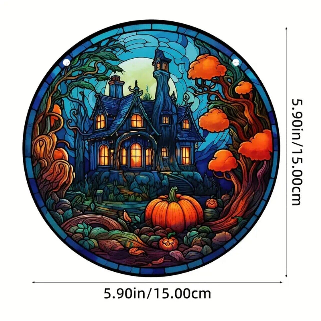 Halloween castle pumpkin suncatcher for indoor/outdoor plastic stained glass