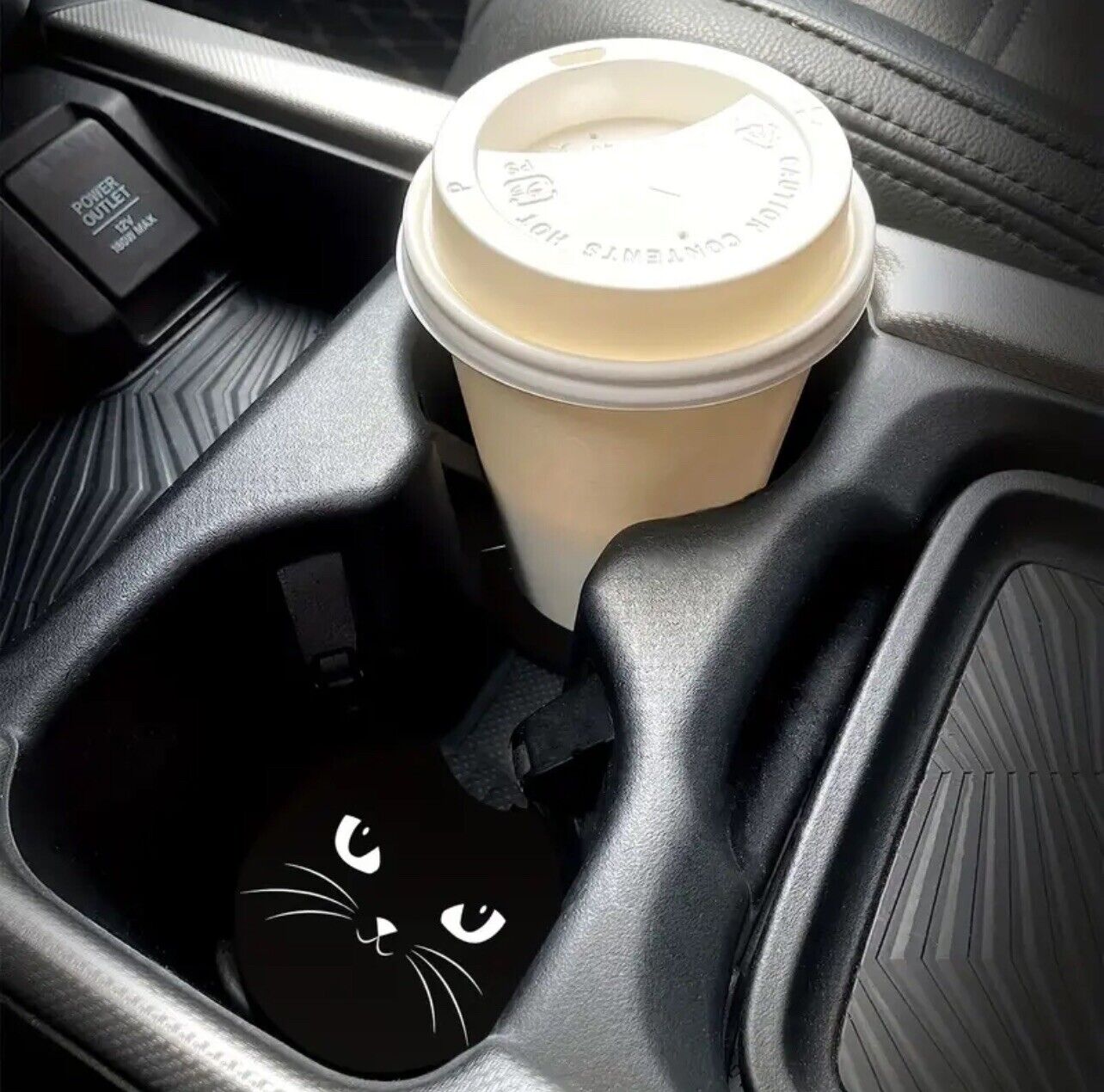 2pcs Cat Car Cup Holder Coasters: Easy Removal Finger Notch, Interior Cup Access