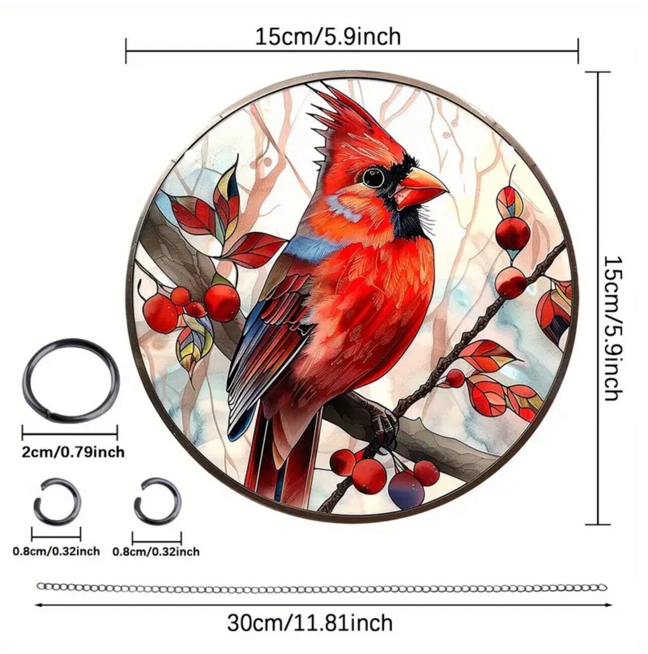 Stained glass acrylic suncatcher, Red Bird design, number 10