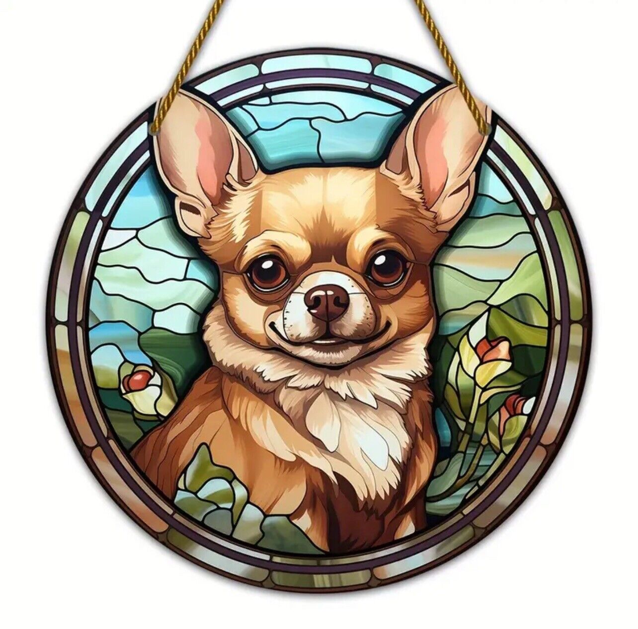 Dog stained glass suncatcher, perfect for home decor or decoration.