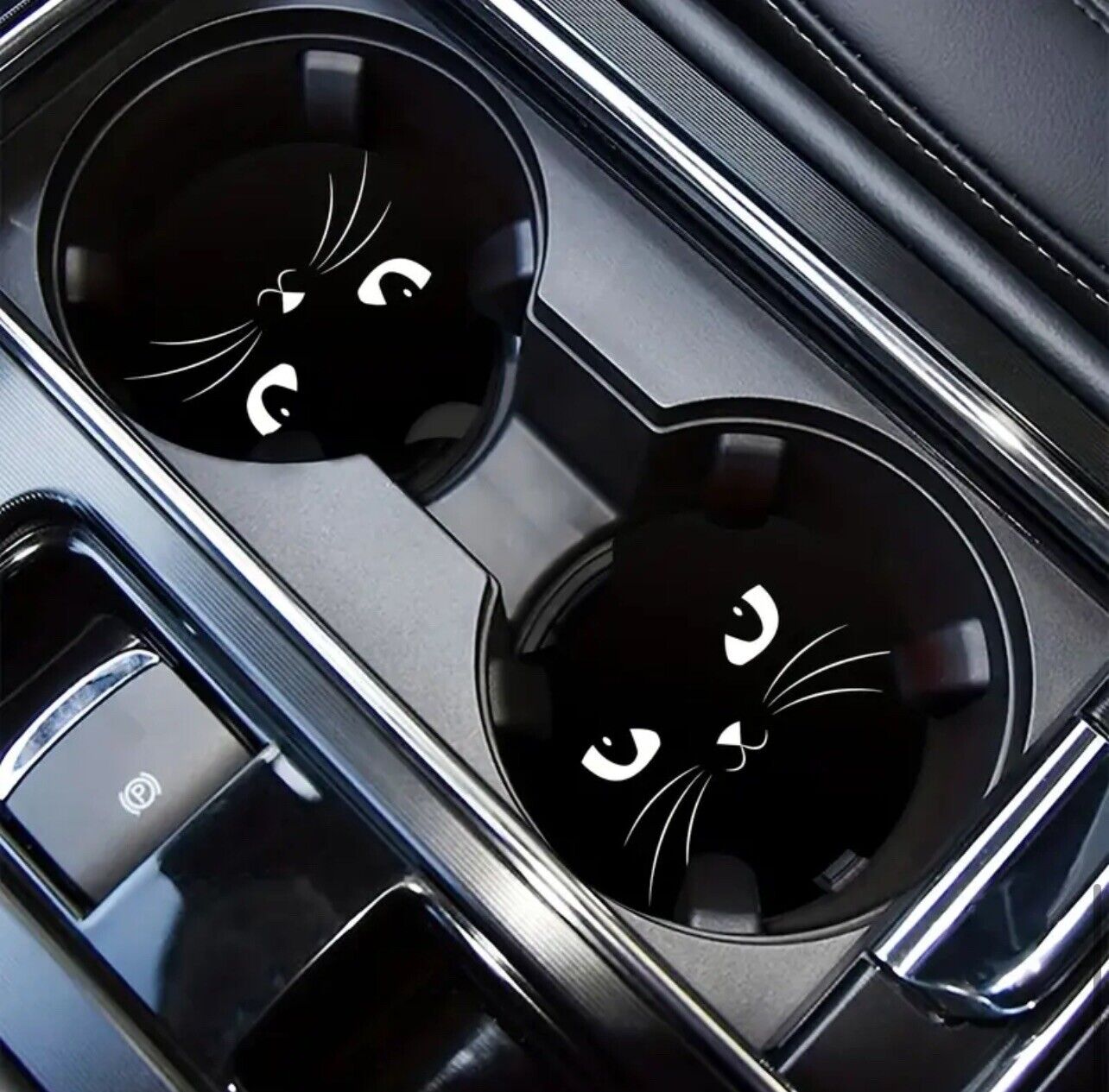 2pcs Cat Car Cup Holder Coasters: Easy Removal Finger Notch, Interior Cup Access