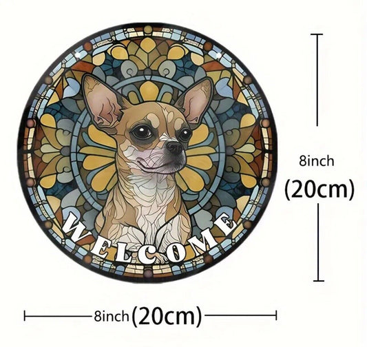 Charming Chihuahua acrylic welcome plate (8" x 8"), ideal for any home