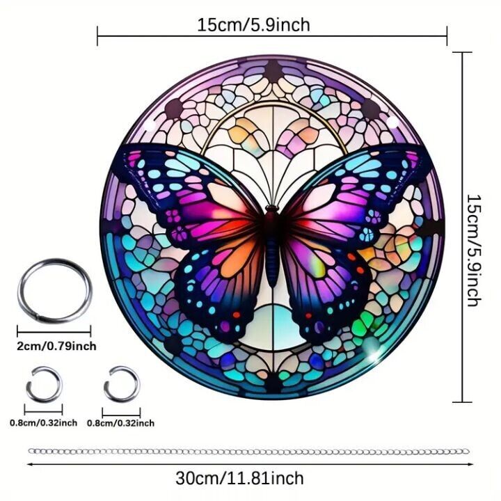 Stained glass acrylic suncatcher, purple butterfly design, number 9.