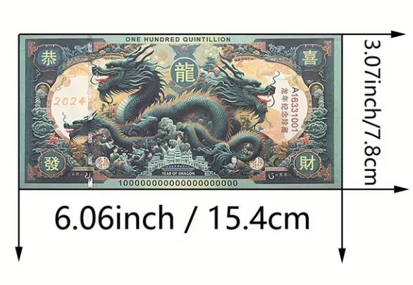 Chinese Year of the Dragon 2025 Lucky Prop Money for Good Fortune