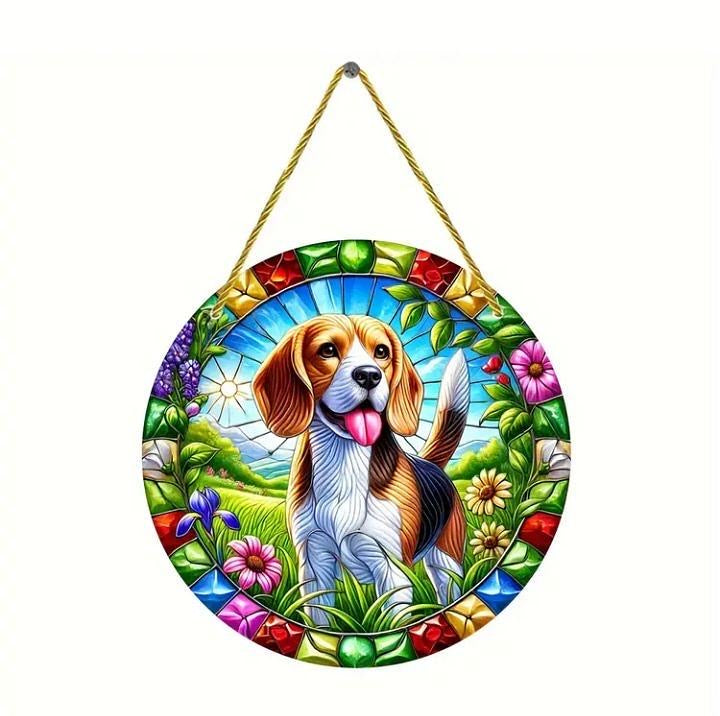 Stained glass acrylic suncatcher featuring dog design, model number 10.