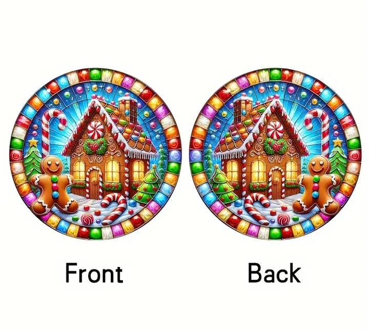 Stained glass acrylic suncatcher with gingerbread house and man design