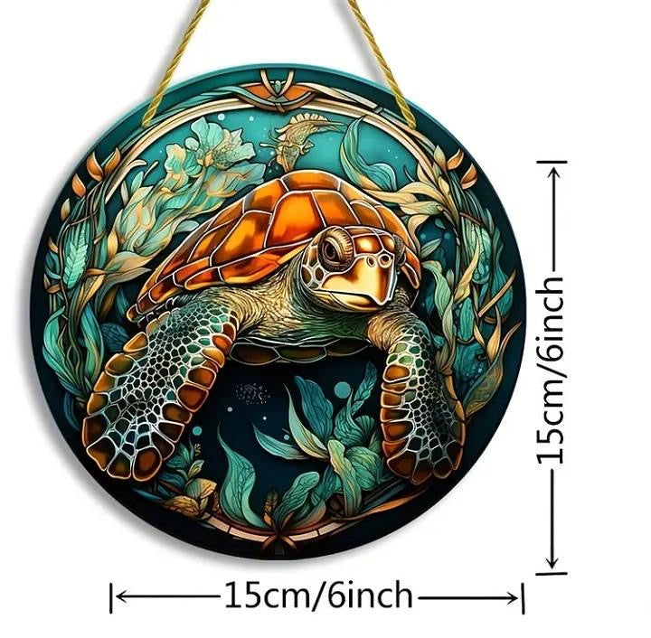 Stained glass acrylic suncatcher turtle undersea, design number 16.