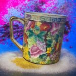 Vtg Vintage Chinese Tea Cup Mug w LID Pink Flowers Hand Painted in Hong Kong
