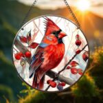 Stained glass acrylic suncatcher, Red Bird design, number 10