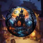 Spooky Halloween Castle Moon Suncatcher, Stained Glass Acrylic Decor