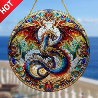 Stained Glass Acrylic Suncatcher – #10 Fire Dragon, Vibrant and Fiery Design.