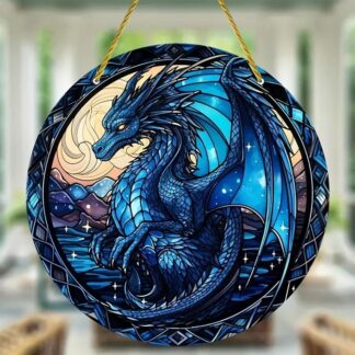 Stained glass acrylic suncatcher: blue dragon design, number 2.