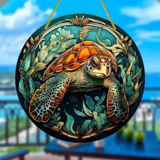 Stained glass acrylic suncatcher turtle undersea, design number 16.