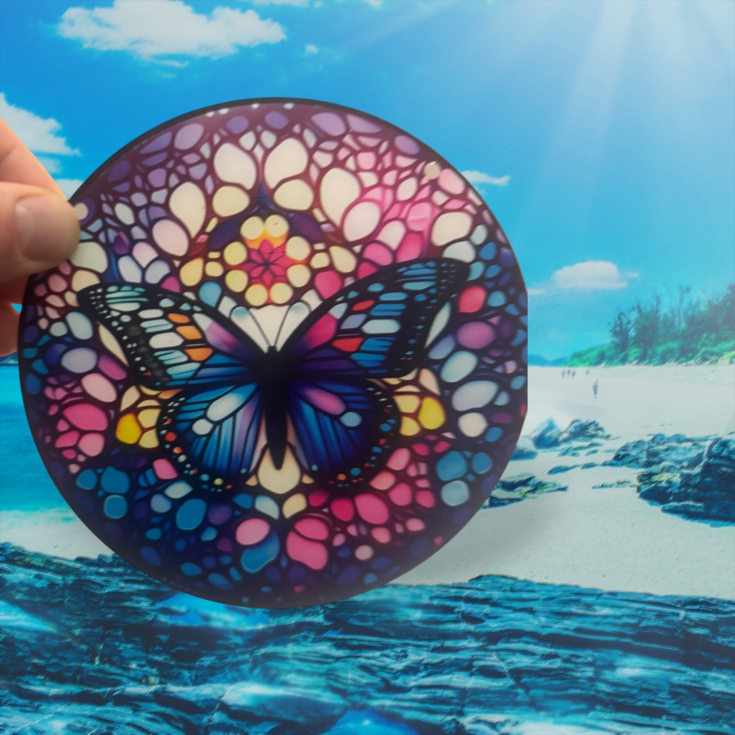 Vibrant 6" Blue & Purple Stained Glass Acrylic Butterfly Suncatcher | Light Catcher