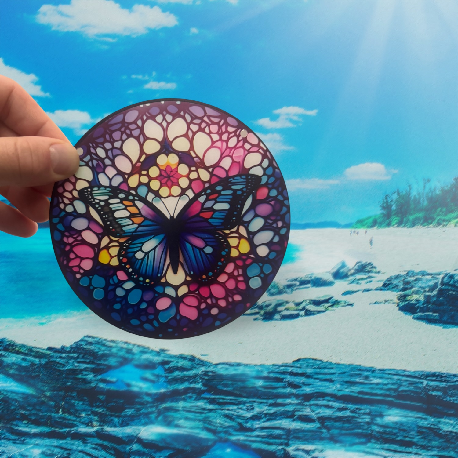 Vibrant 6" Blue & Purple Stained Glass Acrylic Butterfly Suncatcher | Light Catcher - Image 3